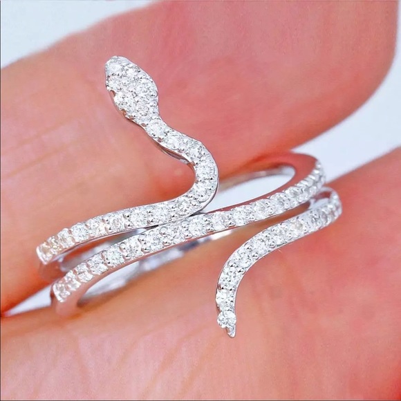 New 925 Sterling Silver Snake Diamonds Ring - Picture 3 of 5